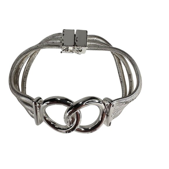 VTG NAPIER Necklace & Bracelet Set Silver Tone Interlocking Circles Snake Chain - Picture 6 of 14